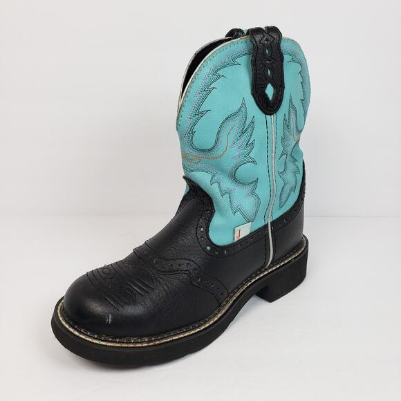 Justin Gypsy Womens Size 7 B Teal Black Leather Pull On Western Cowboy Boots - Picture 2 of 14